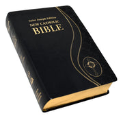 Black and gold Bible with 'Saint Joseph Edition New Catholic Bible' text on a white background
