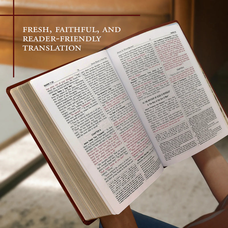 Open book with text on a blurred background