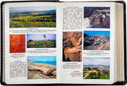 Open book with images and text about archaeological sites and landscapes.