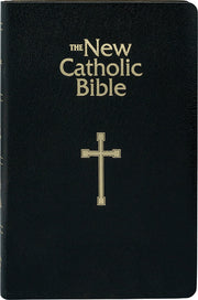 Black Bible cover with gold text and cross symbol