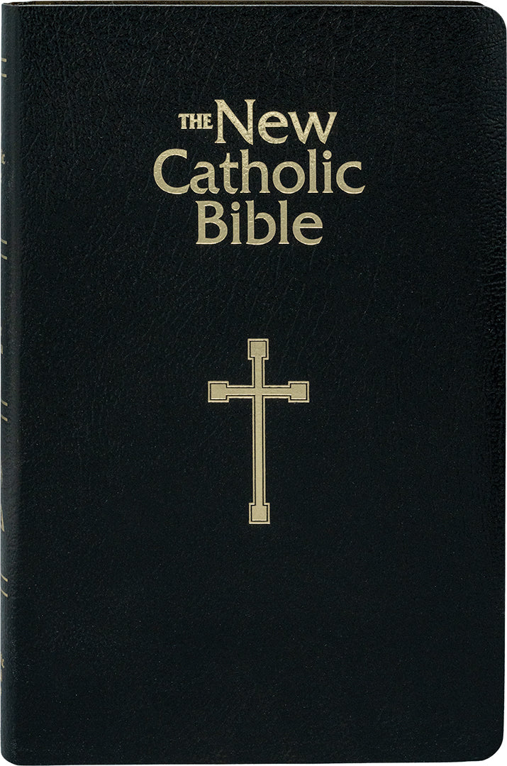 Black Bible cover with gold text and cross symbol