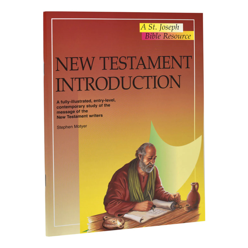 Book cover of 'New Testament Introduction' by St. Joseph Bible Resource with a illustration of a man writing.