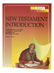 Book cover of 'New Testament Introduction' by St. Joseph Bible Resource with a illustration of a man writing.