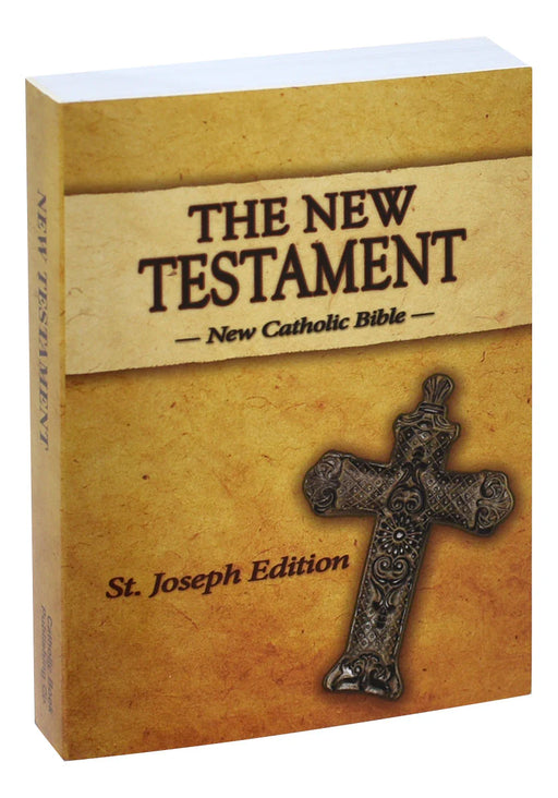 Compact yellow paperback bible on a white background