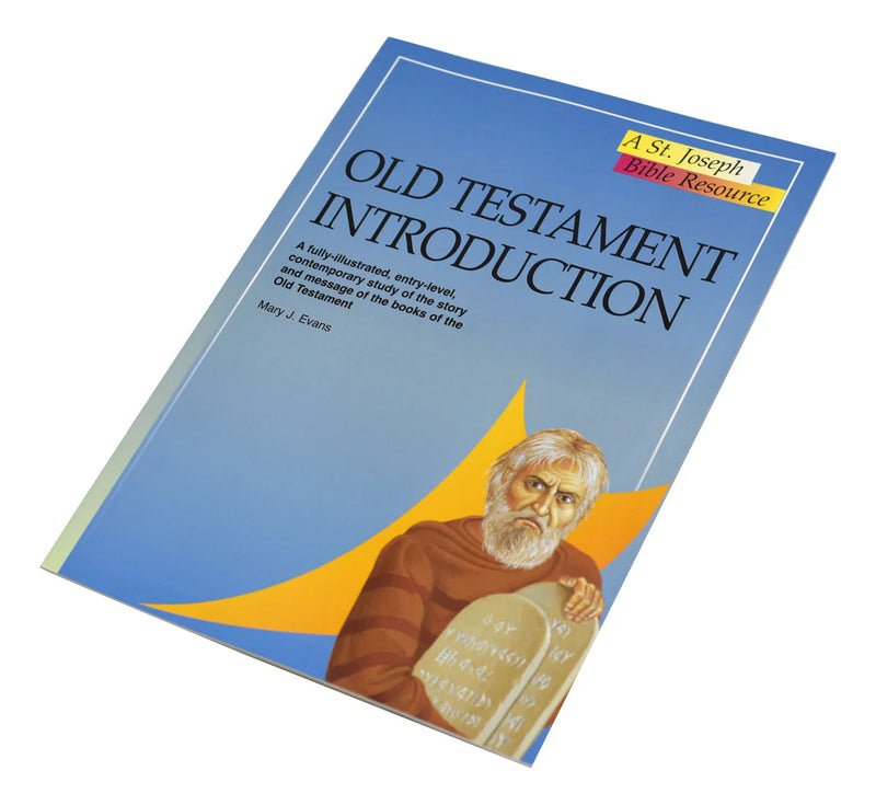 Book titled 'Old Testament Introduction' with a blue cover and illustration of an elderly man on a white background