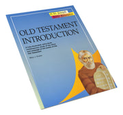 Book titled 'Old Testament Introduction' with a blue cover and illustration of a man holding a stone tablet on a white background.