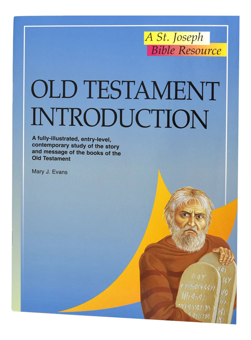 Book cover of 'Old Testament Introduction' by Mary J. Evans with a blue background and illustration of an elderly man holding tablets.