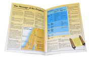 Open educational brochure with text and maps on a white background