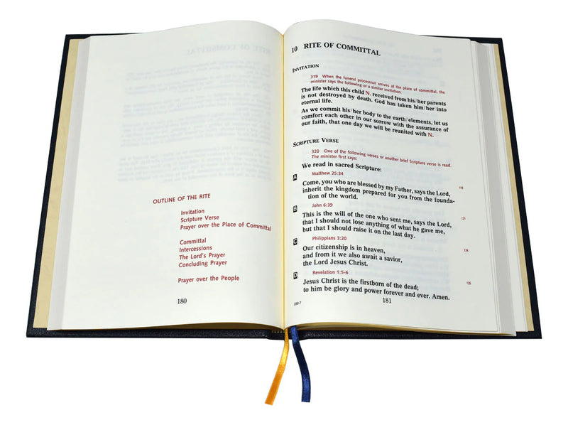 Open book with text and red highlighted sections on a white background