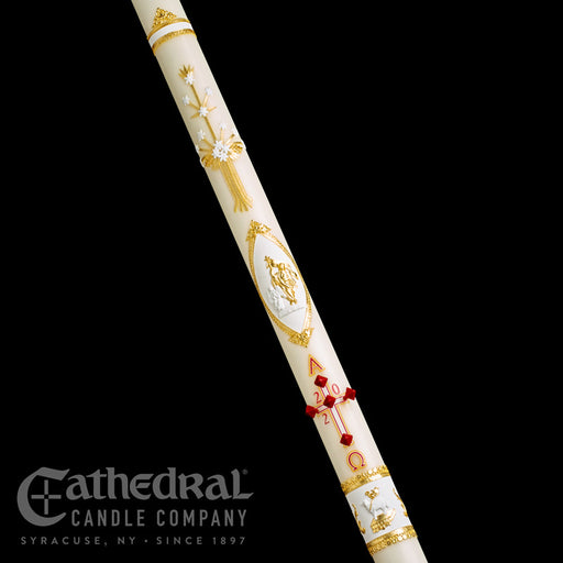 Ornamented Classic 51% beeswax Paschal candle with gold leaf detailing by Cathedral