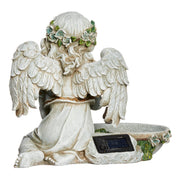 Statue of an angel with a solar panel on a white background