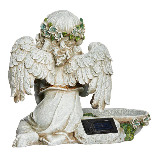Statue of an angel with a solar panel on a white background