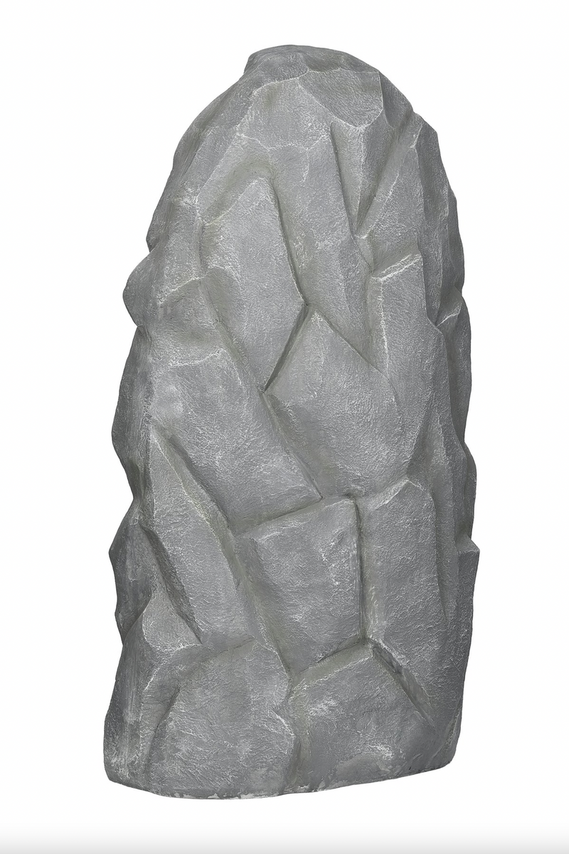 Gray stone sculpture back of an outdoor statue on a white background