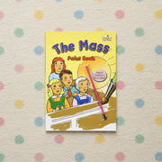 Book titled 'The Mass Paint Book' with colorful cover on a polka dot background