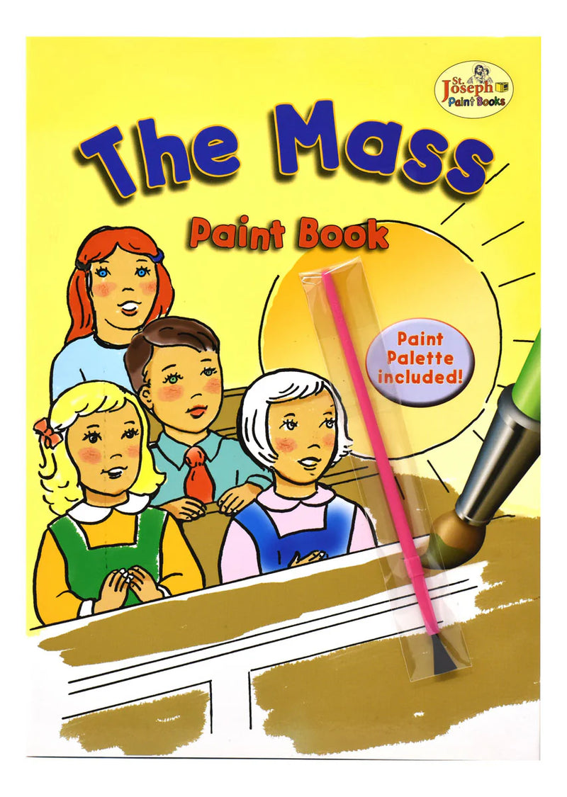 Book cover of 'The Mass Paint Book' with illustrations of children and a paint palette.