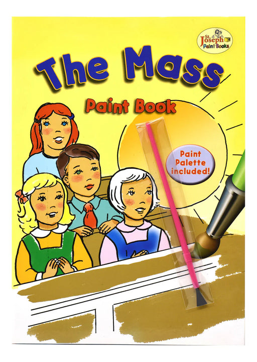 Book cover of 'The Mass Paint Book' with illustrations of children and a paint palette.