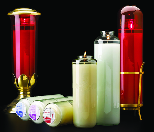 Cathedral 8-Day bottle-style glass sanctuary candles, Domus Christi - 51% Beeswax