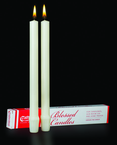 Cathedral Candlemas candle pair with self-fitting ends, 51% Beeswax, 10-1/4"