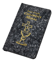 Children's Missal with marble-like cover and gold text and design on a white background