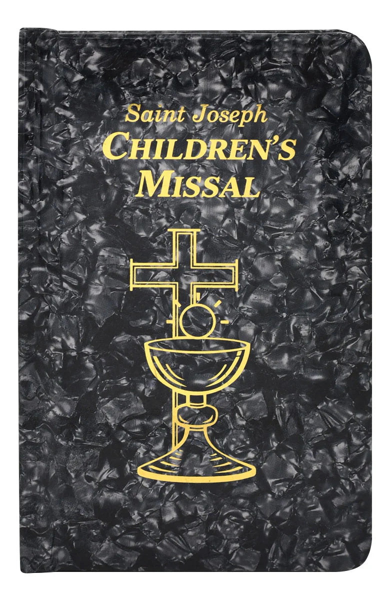 Children's Missal with black marble texture and gold text and design
