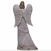 Decorative angel statue with stone wings and skirt on a white background