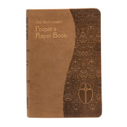 Brown prayer book with embossed design and cross emblem on a white background