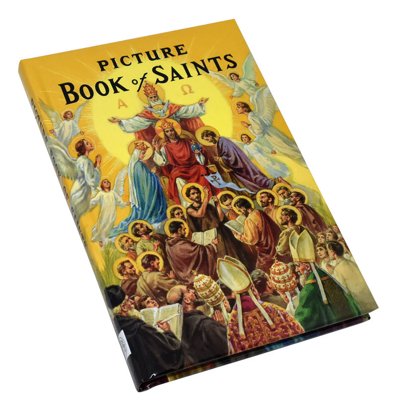 Book titled 'Picture Book of Saints' with illustrated cover on a white background
