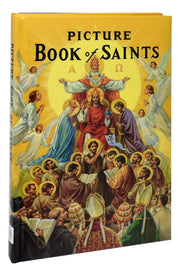 Book cover of 'Picture Book of Saints' with religious illustrations and text.