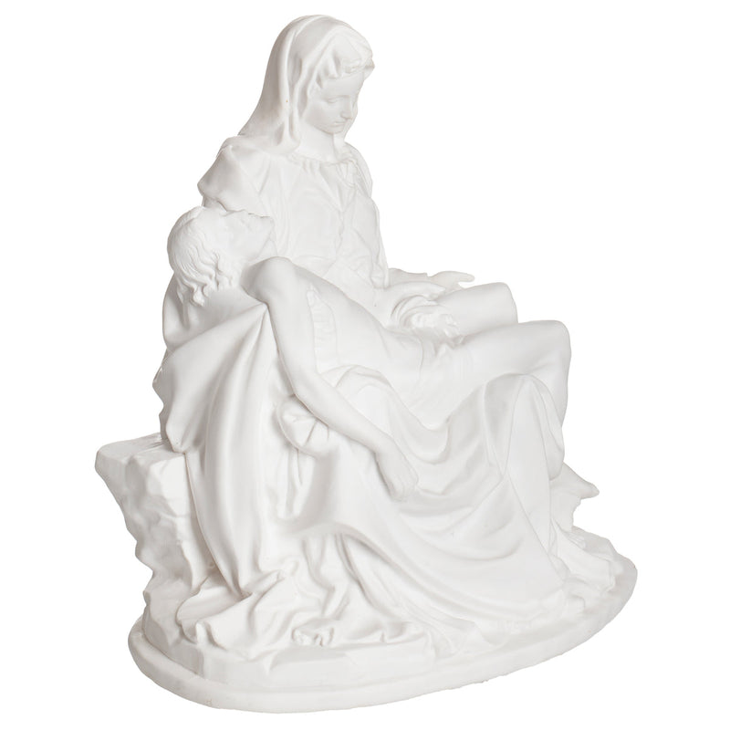 White statue of the Pieta on a white background