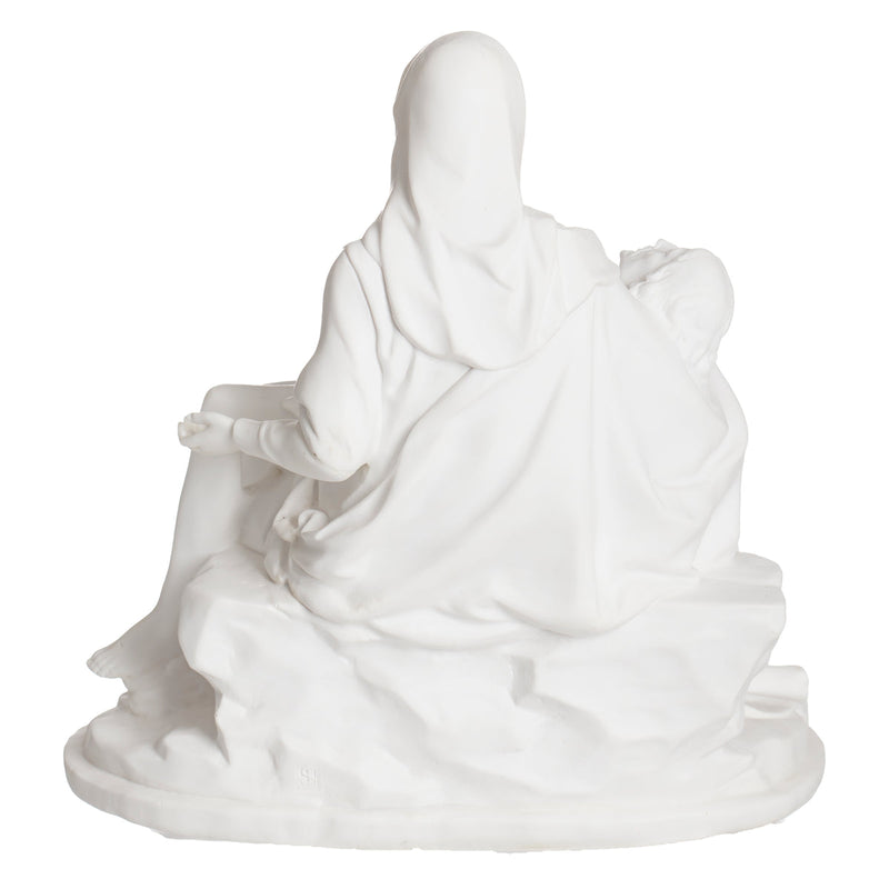 White statue of the Pieta on a white background