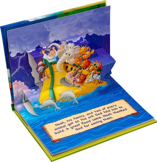Pop-up book with Noah's Ark illustration and text