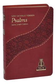 Red leather-bound book titled 'Psalms' with decorative patterns and NCV logo.