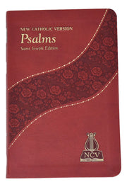 Red leather-bound book titled 'Psalms' with floral patterns and NCV logo.