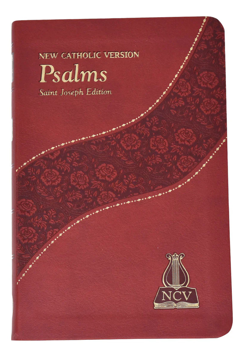 Red leather-bound book titled 'Psalms' with floral patterns and NCV logo.