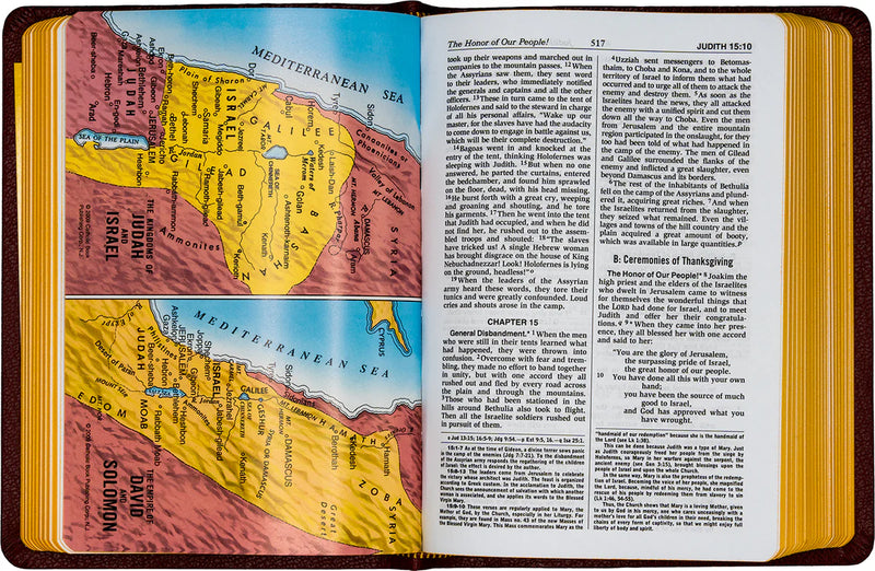 Open book with a map of Israel and Jordan on one page and text on the other.