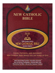 Red New Catholic Bible with cross symbol on a white background