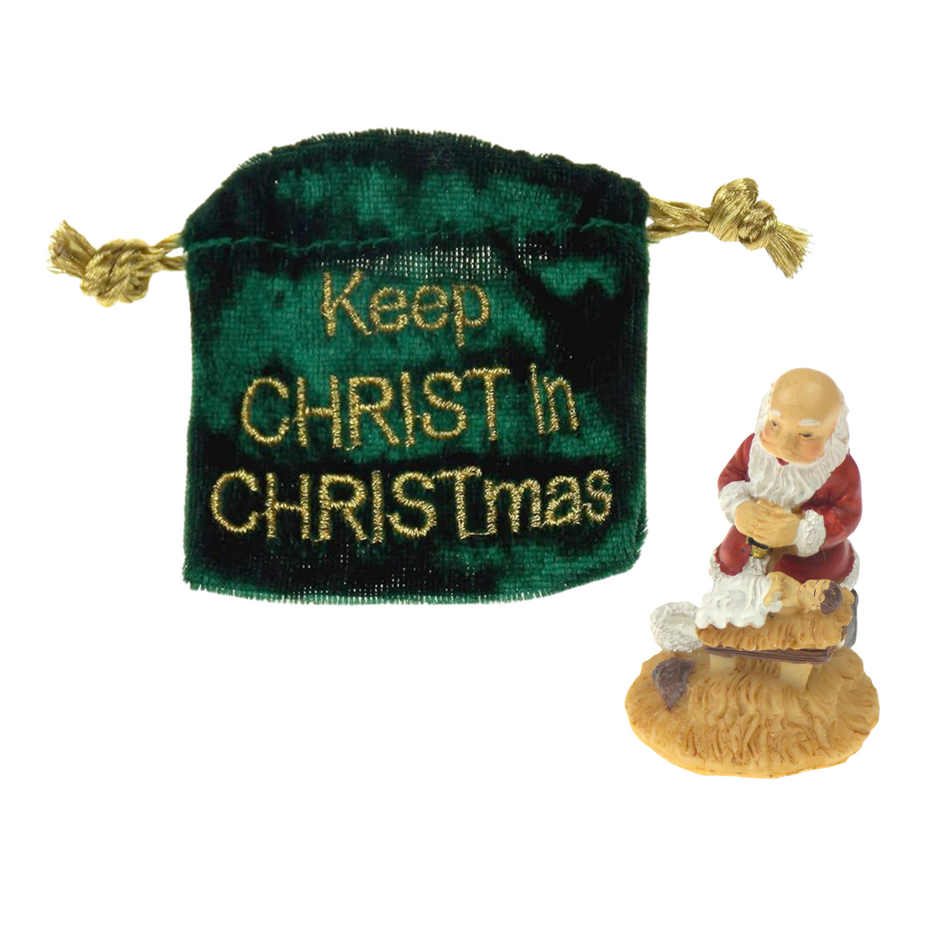 Santa Kneeling in Velvet Pouch Bag 2"H