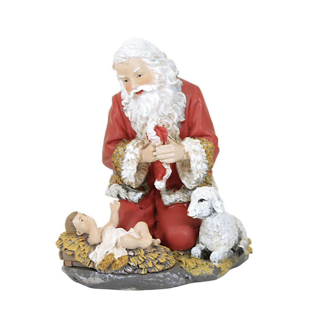 Santa Kneeling Holding Hat 5"H