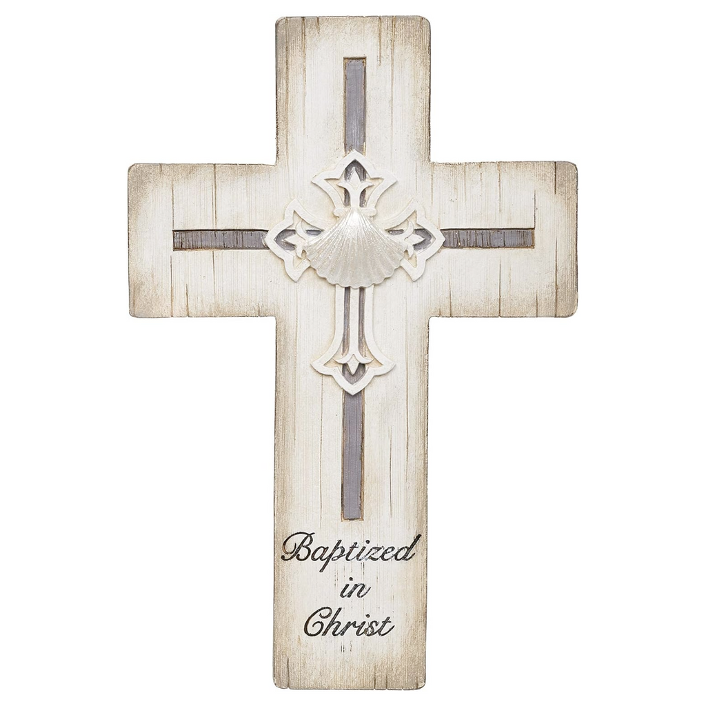 Distressed Baptism Wall Cross 8.5"H