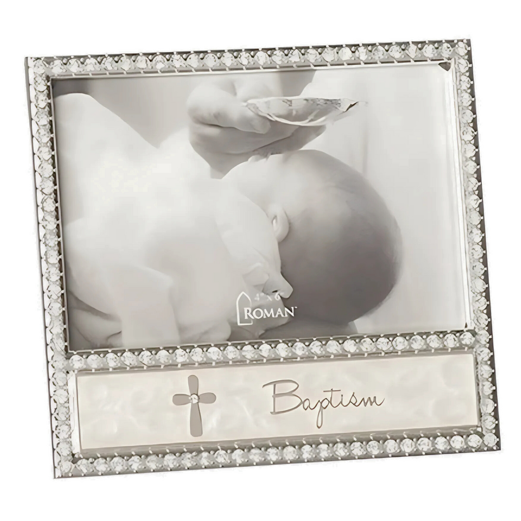 Baptism Cross Rhinestone Frame 6"H