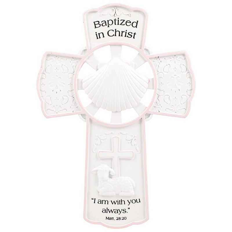 Girl Baptism Wall Cross Pink and White 7.75"H