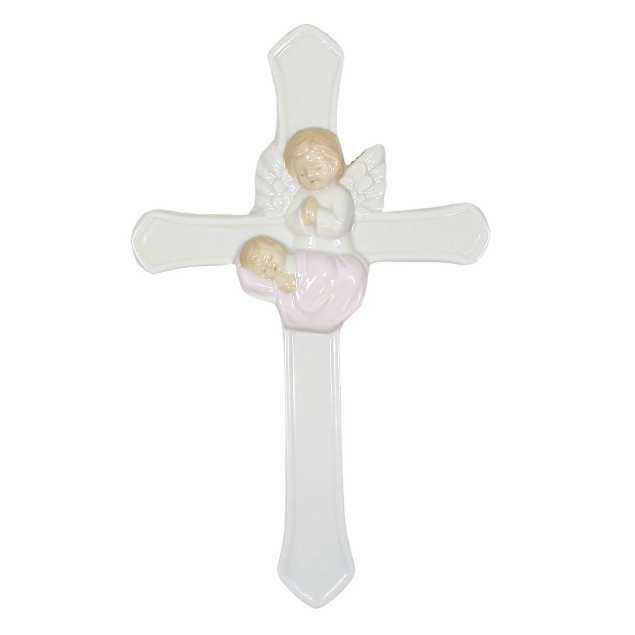 Christening Gift Set - Sixpence, Angel & Cross Pin, Presented In Box With Card (Pink, For Girls)