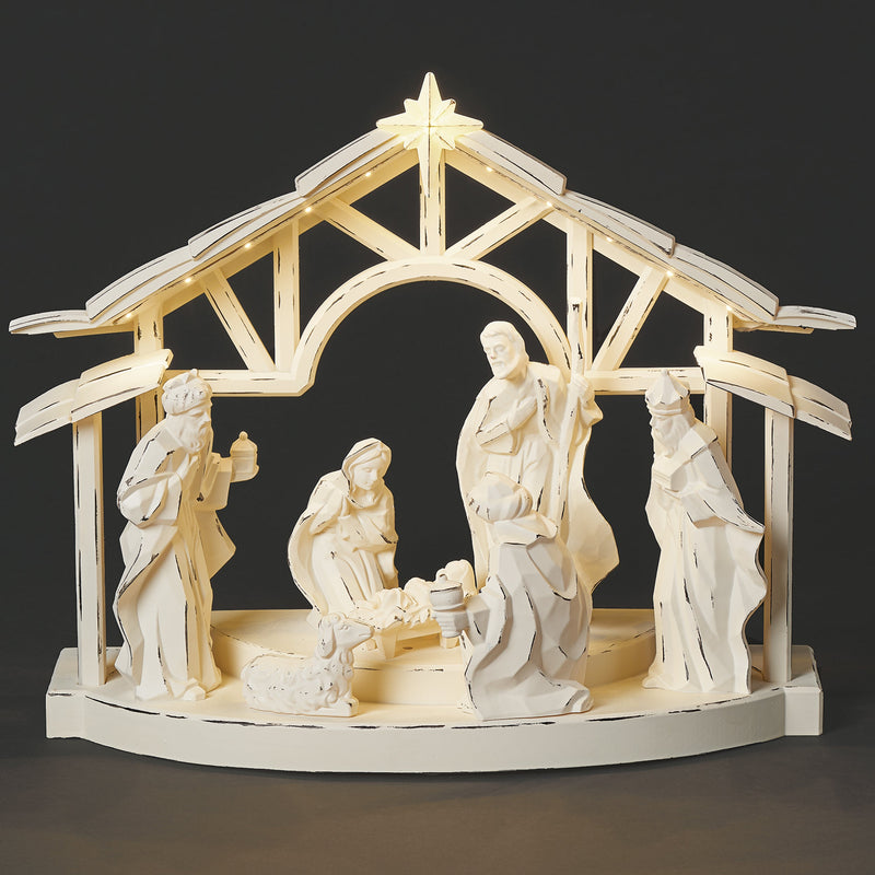 Lighted White Nativity Scene with Open Air Stable - image 1