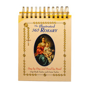 Book titled 'The Illustrated 365 Rosary' with a spiral binding on a white background