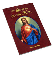 Book titled 'The Litany of the Sacred Heart' with an illustration of a religious figure on the cover.
