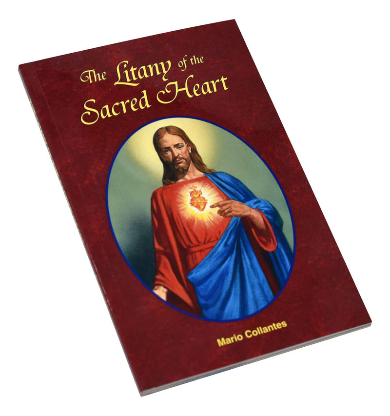 Book titled 'The Litany of the Sacred Heart' with an illustration of a religious figure on the cover.