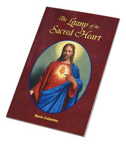 Book titled 'The Litany of the Sacred Heart' with an illustration of a religious figure on the cover.