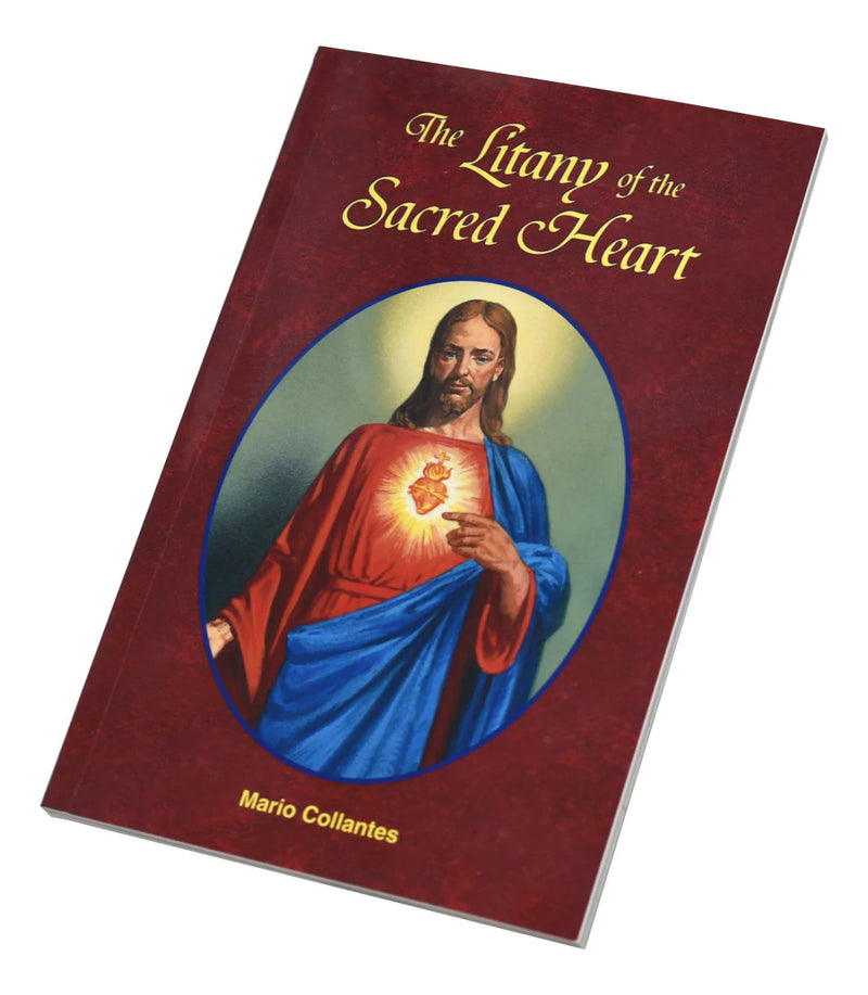 Book titled 'The Litany of the Sacred Heart' with an illustration of a religious figure on the cover.