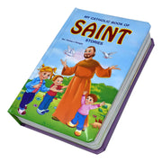 Children's book titled 'My Catholic Book of Saint Stories' with a colorful cover featuring a saint and children.
