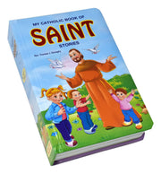 Children's book titled 'My Catholic Book of Saint Stories' with illustrations on the cover.